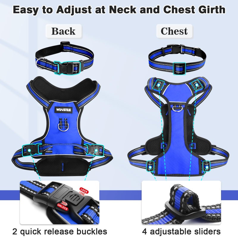WINSEE Dog Harness No Pull, Pet Harnesses with Dog Collar, Adjustable Reflective Oxford Outdoor Vest, Front/Back Leash Clips for Small, Medium, Large, Extra Large Dogs, Easy Control Handle for Walking - Image 4